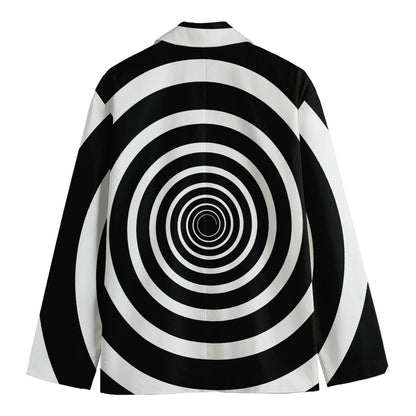 Black And White Circle Swirl Print Men's Cotton Blazer