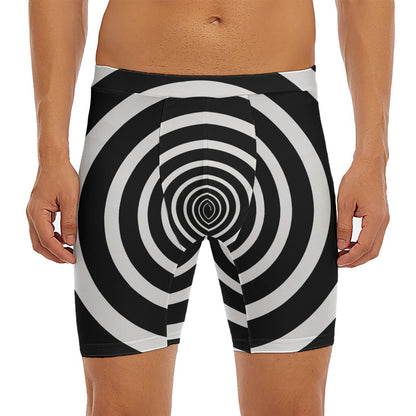 Black And White Circle Swirl Print Men's Long Boxer Briefs