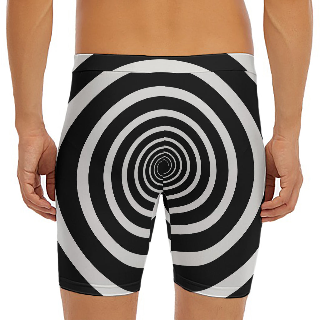 Black And White Circle Swirl Print Men's Long Boxer Briefs