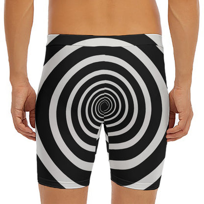 Black And White Circle Swirl Print Men's Long Boxer Briefs