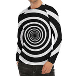 Black And White Circle Swirl Print Men's Long Sleeve Rash Guard
