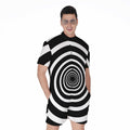 Black And White Circle Swirl Print Men's Romper