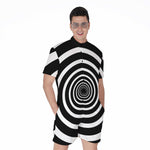 Black And White Circle Swirl Print Men's Rompers