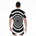 Black And White Circle Swirl Print Men's Rompers