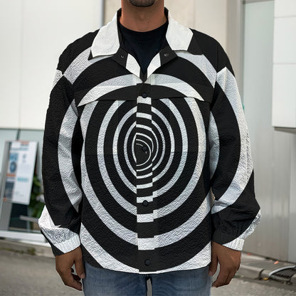 Black And White Circle Swirl Print Men's Shirt Jacket