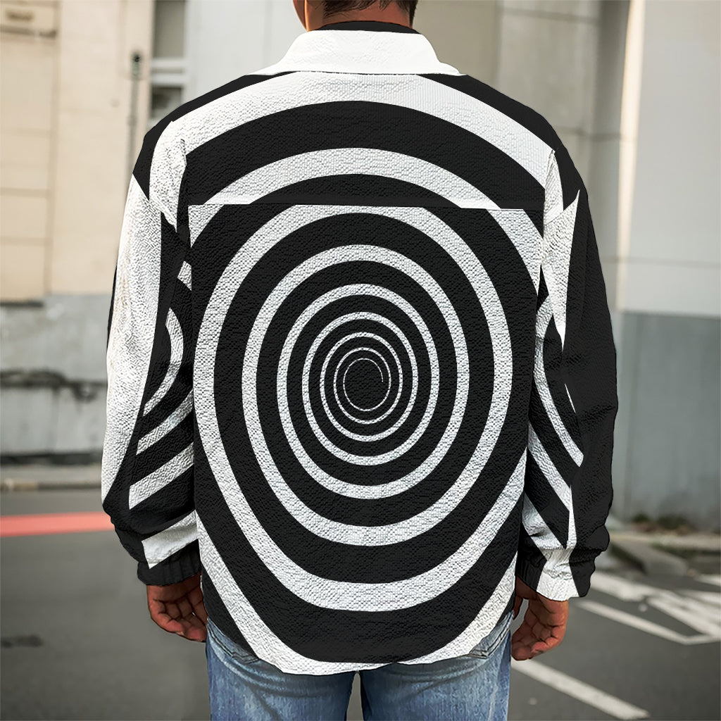 Black And White Circle Swirl Print Men's Shirt Jacket