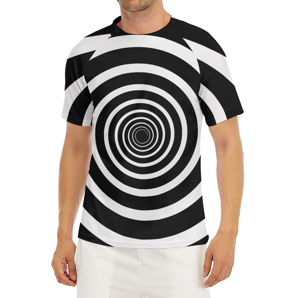 Black And White Circle Swirl Print Men's Short Sleeve Rash Guard