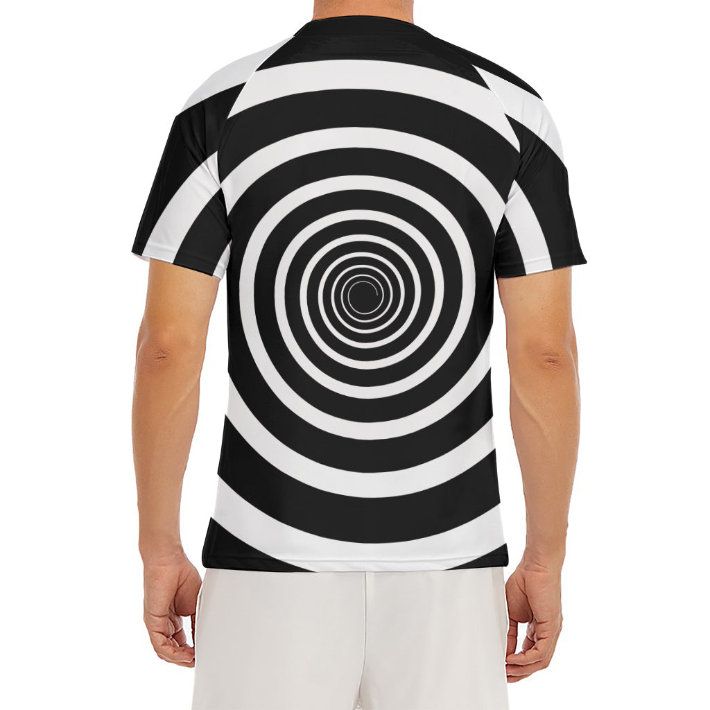 Black And White Circle Swirl Print Men's Short Sleeve Rash Guard