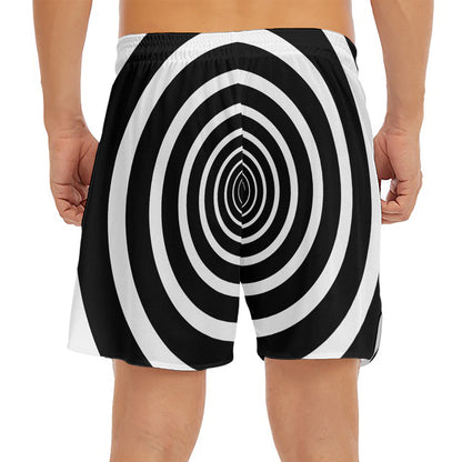 Black And White Circle Swirl Print Men's Split Running Shorts