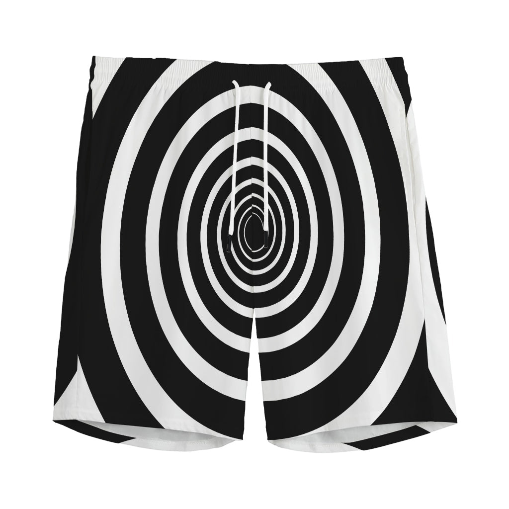 Black And White Circle Swirl Print Men's Sports Shorts