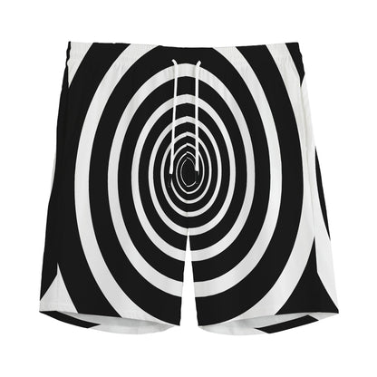 Black And White Circle Swirl Print Men's Sports Shorts