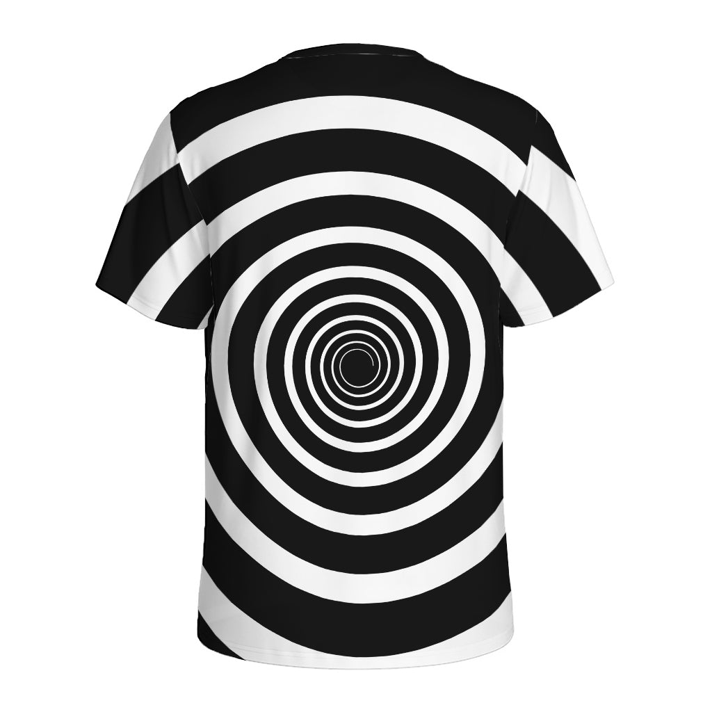 Black And White Circle Swirl Print Men's Sports T-Shirt
