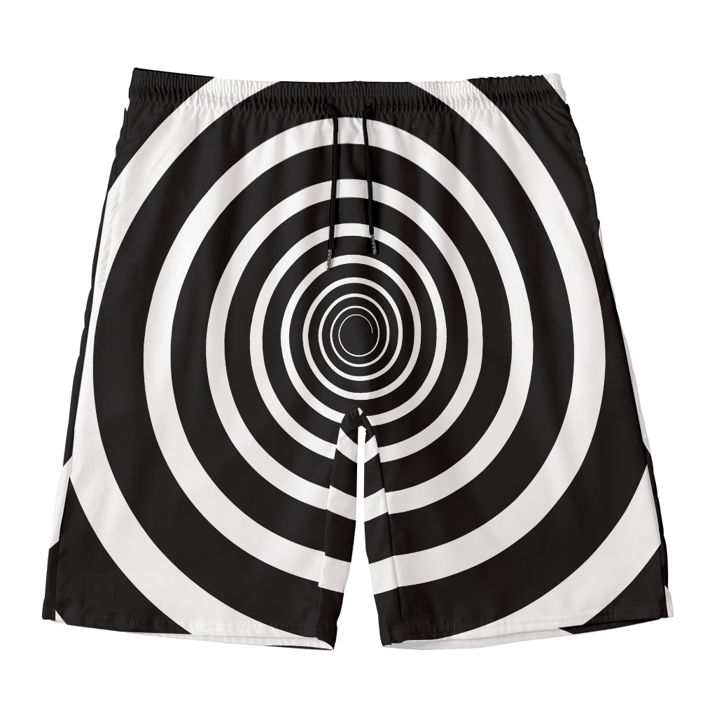 Black And White Circle Swirl Print Men's Swim Trunks
