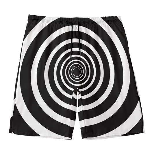 Black And White Circle Swirl Print Men's Swim Trunks