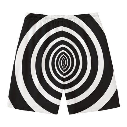 Black And White Circle Swirl Print Men's Swim Trunks