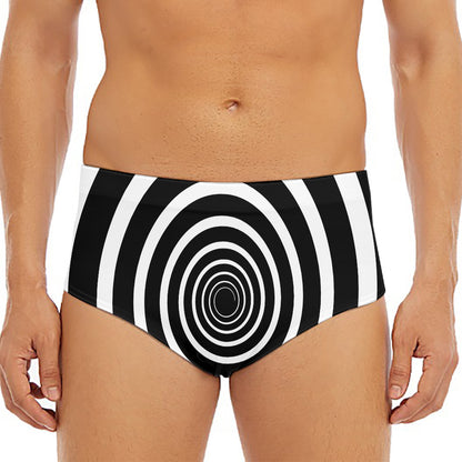 Black And White Circle Swirl Print Men's Triangle Swim Briefs