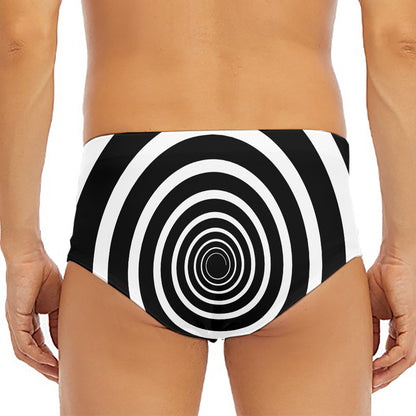 Black And White Circle Swirl Print Men's Triangle Swim Briefs
