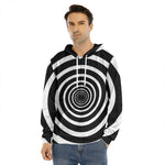 Black And White Circle Swirl Print Men's Velvet Pullover Hoodie