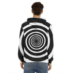 Black And White Circle Swirl Print Men's Velvet Pullover Hoodie