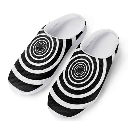 Black And White Circle Swirl Print Mesh Casual Shoes