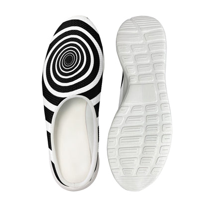 Black And White Circle Swirl Print Mesh Casual Shoes