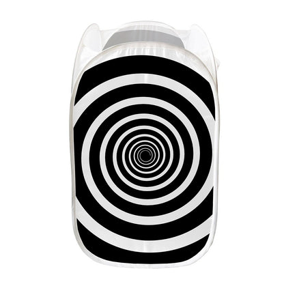 Black And White Circle Swirl Print Mesh Laundry Hamper