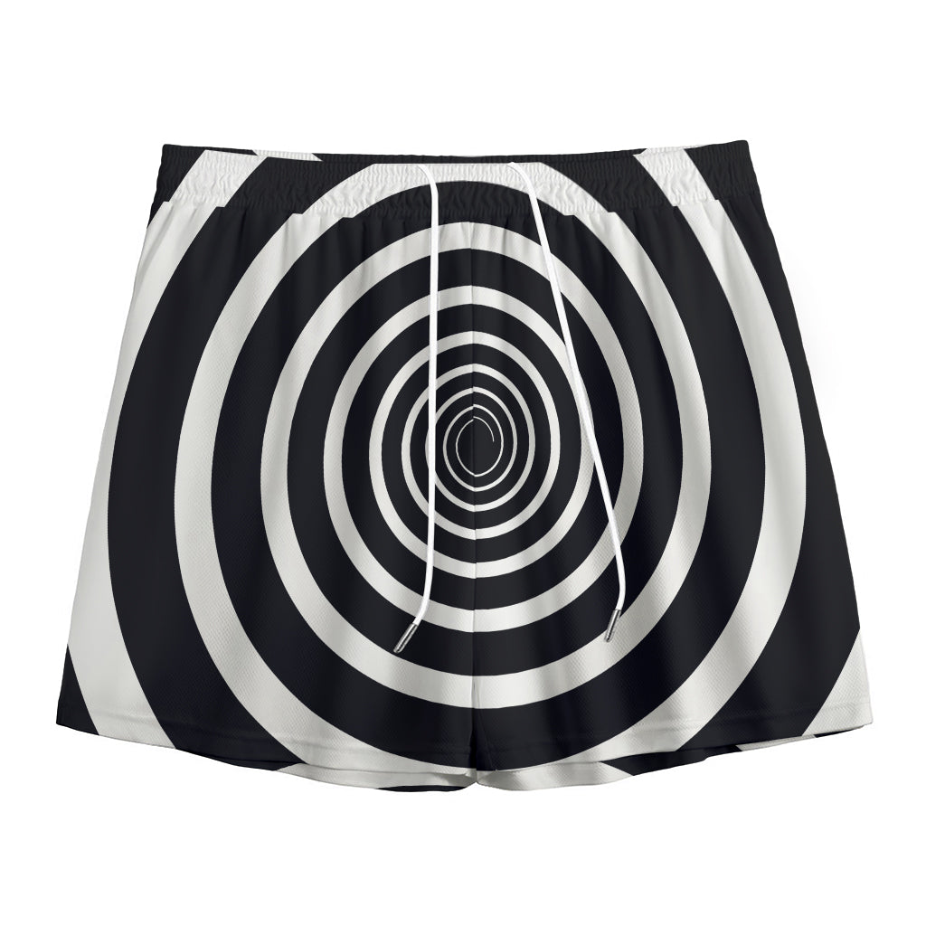 Black And White Circle Swirl Print Mesh Shorts