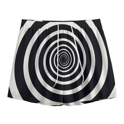 Black And White Circle Swirl Print Mesh Shorts
