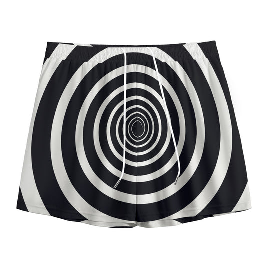Black And White Circle Swirl Print Mesh Shorts