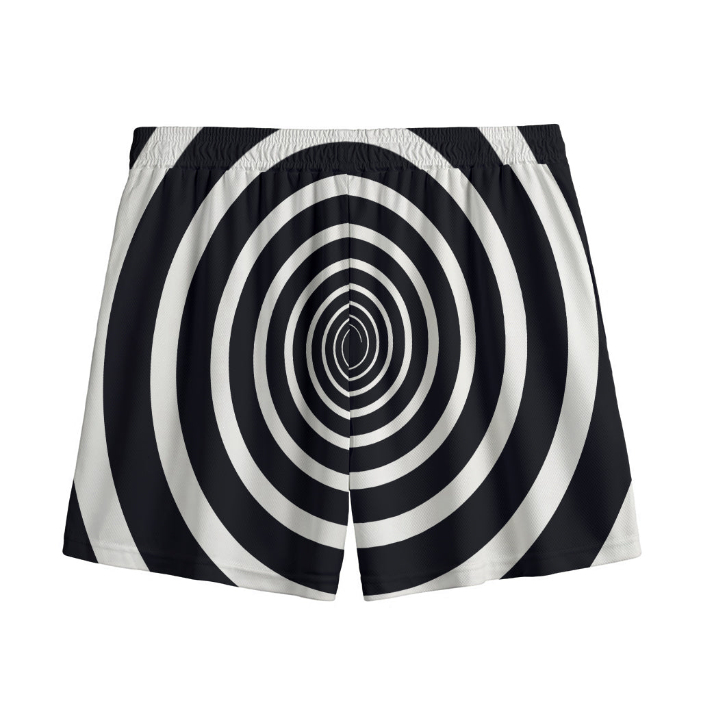 Black And White Circle Swirl Print Mesh Shorts