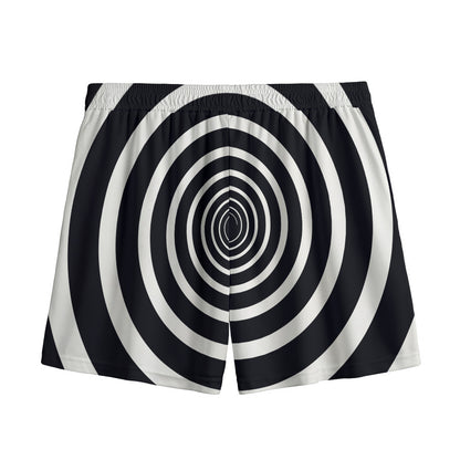 Black And White Circle Swirl Print Mesh Shorts