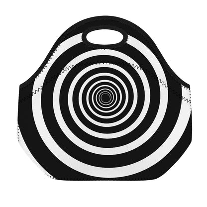 Black And White Circle Swirl Print Neoprene Lunch Bag