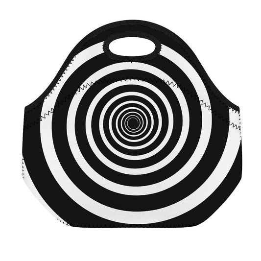 Black And White Circle Swirl Print Neoprene Lunch Bag