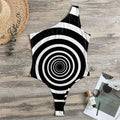 Black And White Circle Swirl Print One Shoulder Bodysuit