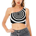 Black And White Circle Swirl Print One Shoulder Crop Top