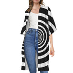 Black And White Circle Swirl Print Open Front Beach Cover Up