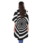 Black And White Circle Swirl Print Open Front Beach Cover Up