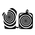 Black And White Circle Swirl Print Oven Mitt And Pot Holder Set