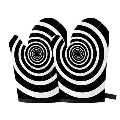 Black And White Circle Swirl Print Oven Mitts