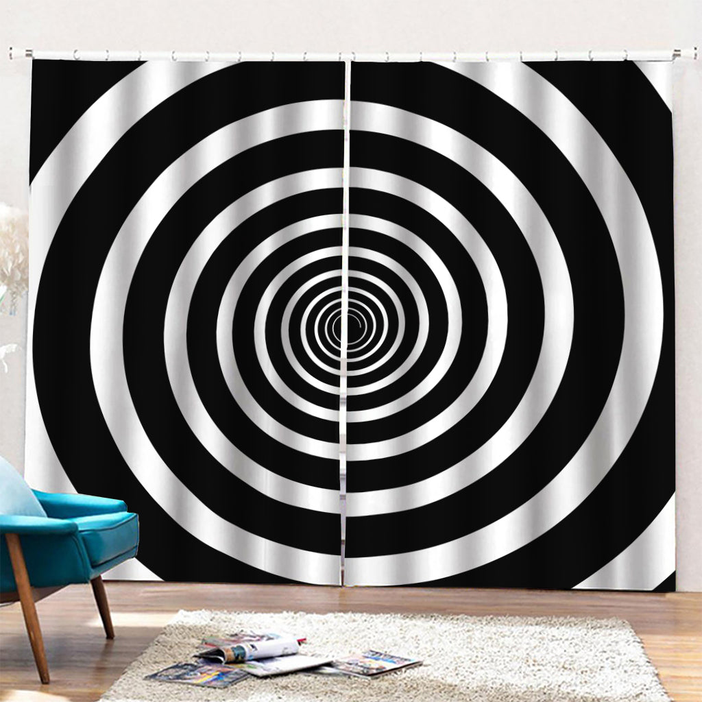 Black And White Circle Swirl Print Pencil Pleat Curtains