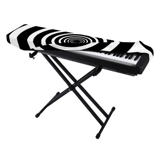 Black And White Circle Swirl Print Piano Keyboard Cover