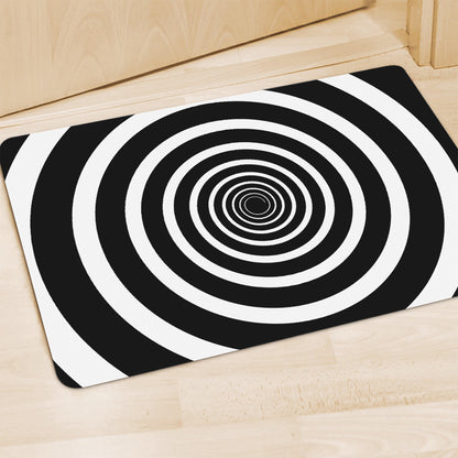 Black And White Circle Swirl Print Polyester Doormat
