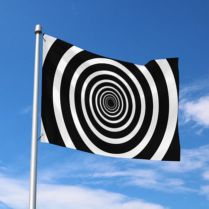 Black And White Circle Swirl Print Polyester Flag