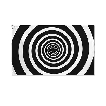 Black And White Circle Swirl Print Polyester Flag
