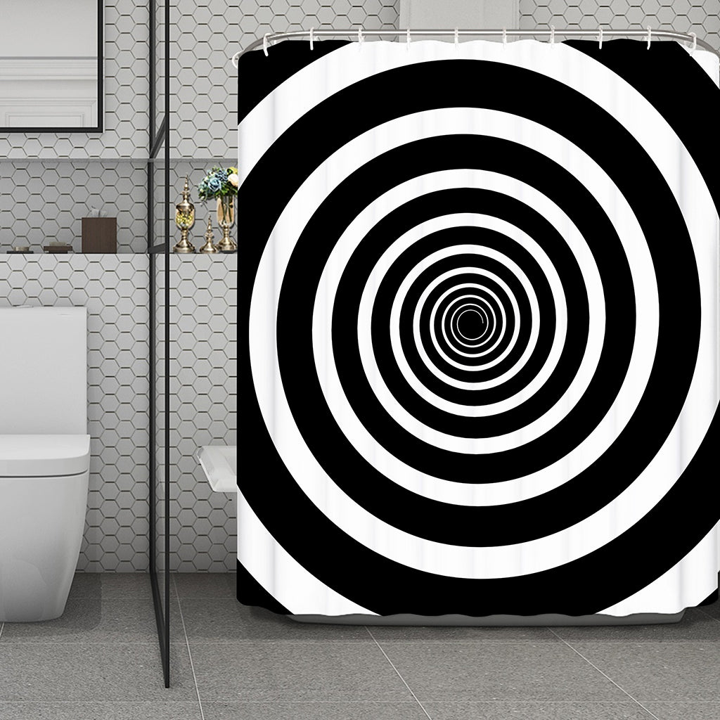 Black And White Circle Swirl Print Polyester Shower Curtain