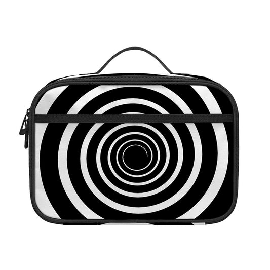 Black And White Circle Swirl Print Portable Lunch Bag