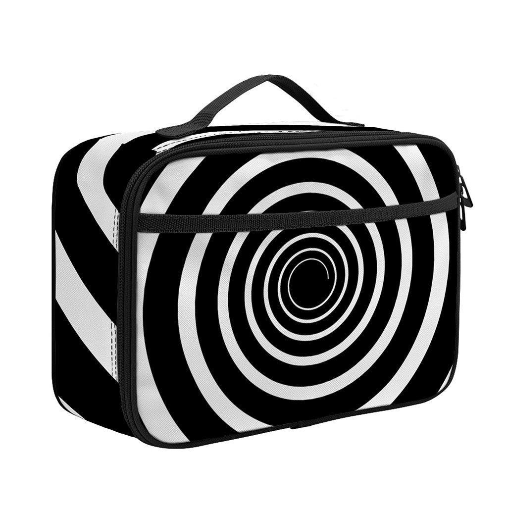 Black And White Circle Swirl Print Portable Lunch Bag