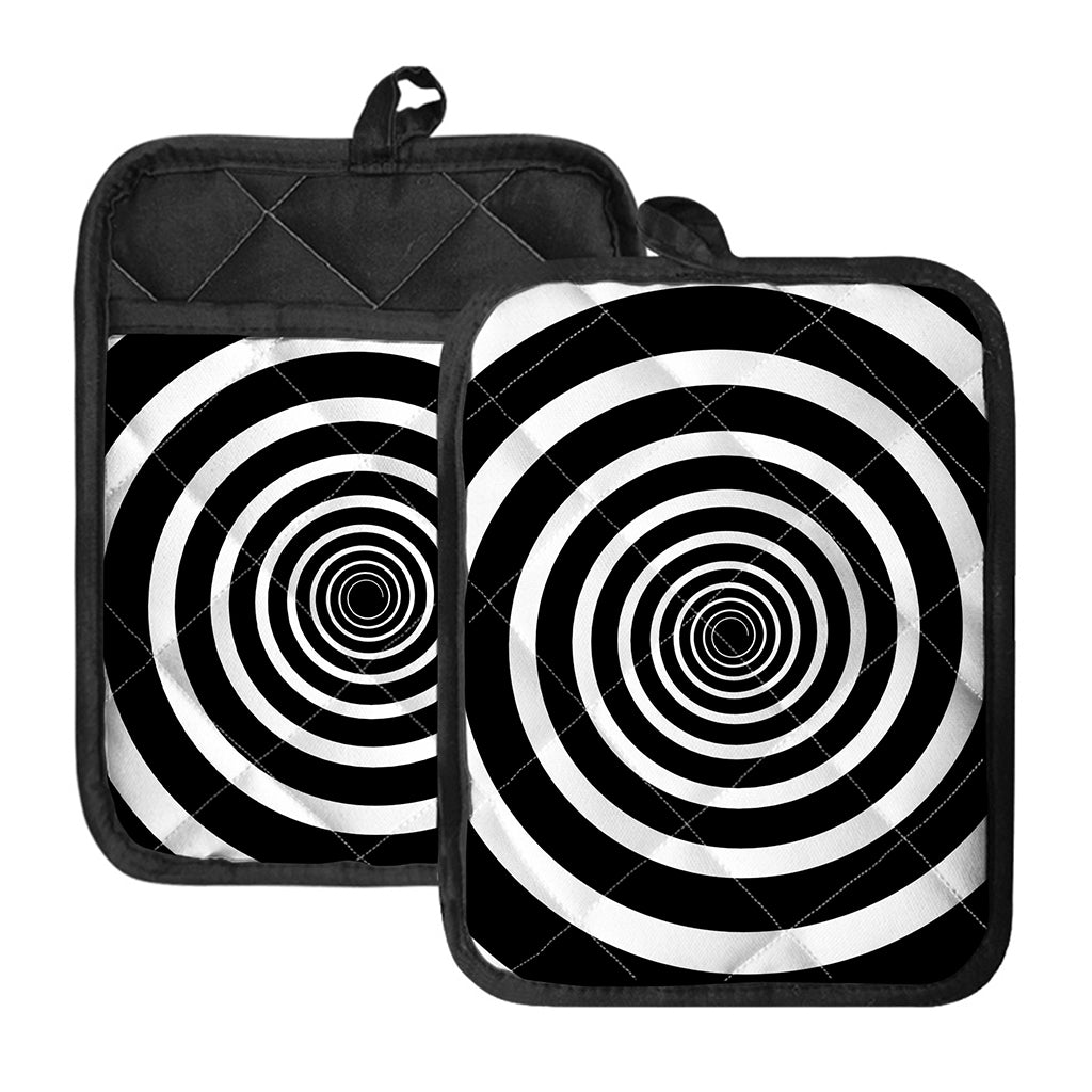 Black And White Circle Swirl Print Pot Holders With Pocket