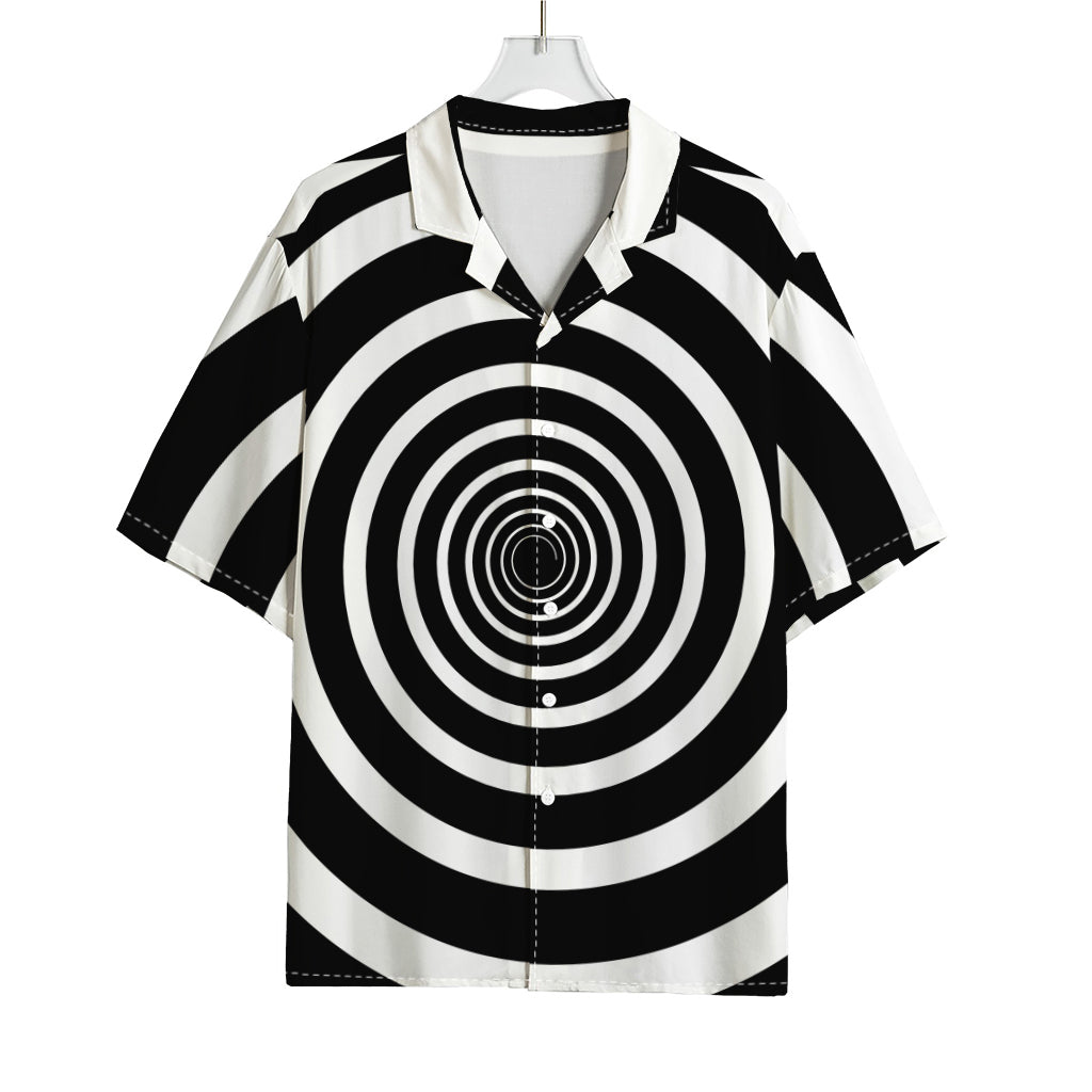 Black And White Circle Swirl Print Rayon Hawaiian Shirt