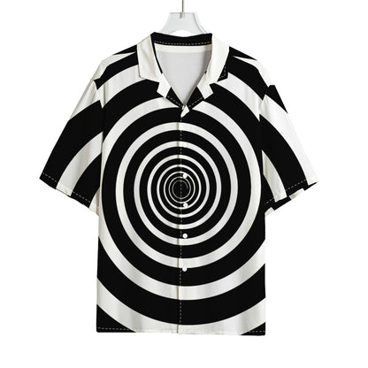 Black And White Circle Swirl Print Rayon Hawaiian Shirt